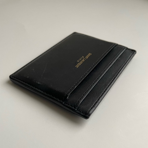 YSL Yves Saint Laurent Smooth Leather Black Gold Cardholder Wallet Pouch Purse - Picture 5 of 9
